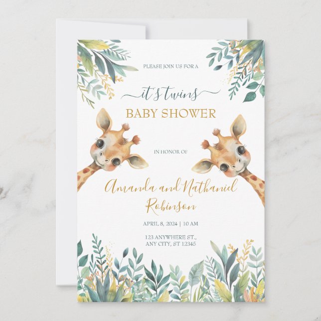 Invitación Los gemelos adornan animales salvajes de la jungla (Anverso)