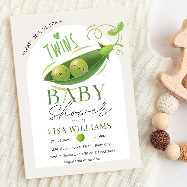 Invitación Los gemelos Baby Shower peas en los Chicas neutral (Twins Baby Shower Peas In A Pod Boys Girls Neutral Invitation)