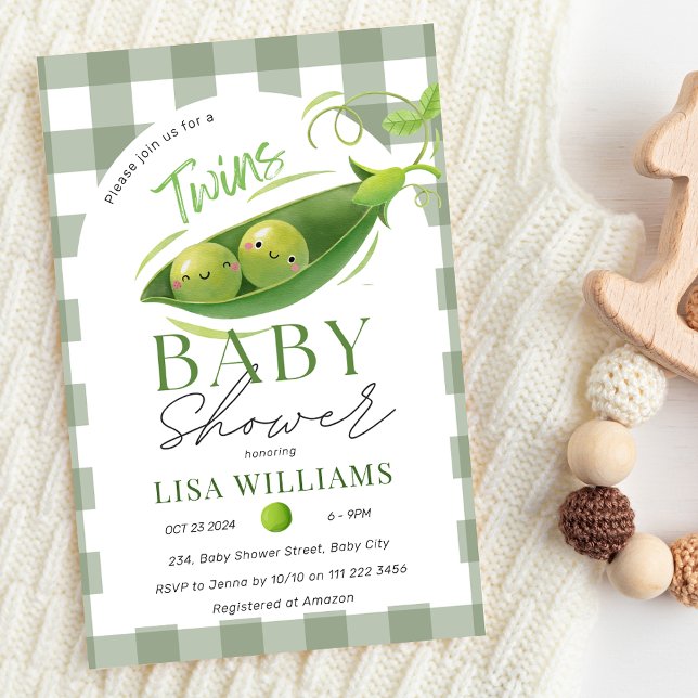 Invitación Los gemelos Baby Shower peas en los Chicas neutral (Twins Baby Shower Peas in A Pod Boys Girls Neutral Invitation)