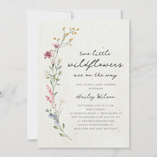Invitación Los gemelos Boho Little Wildflower Baby Shower (Anverso)