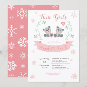 Invitación Los gemelos Chicas cuelgan la ducha de bebé de inv