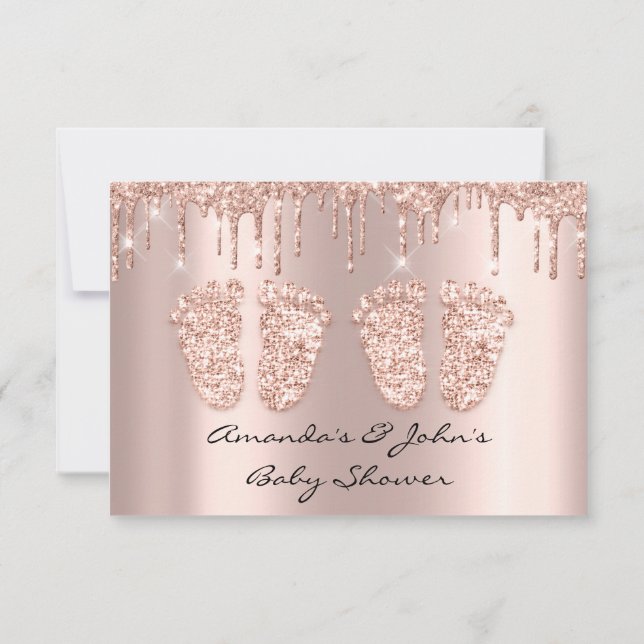 Invitación Los gemelos Rosa de los pies de Baby Shower gotean (Reverso)
