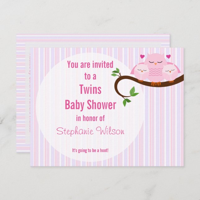 Invitación Los Gemelos Rosa Lechan Un Montón De Baby Shower (Anverso / Reverso)