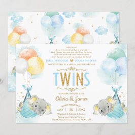 Invitación Los gemelos son elefantes de Baby Shower virtual p
