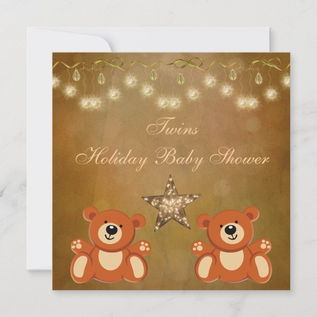 Invitación Los gemelos Teddy llevan Navidades neutrales Baby  (Anverso)