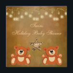 Invitación Los gemelos Teddy llevan Navidades neutrales Baby<br><div class="desc">Hermosos Navidades de oro neutro y bokeh mellizos con clase Baby Shower invita con adorables osos de peluche, estrella de bonito dorada, adornos brillantes colgados y arcos. Moda, estilo moderno invitaciones festivas con un ambiente romántico y elegante. Todo el texto es totalmente personalizable para satisfacer sus necesidades. También se pueden...</div>