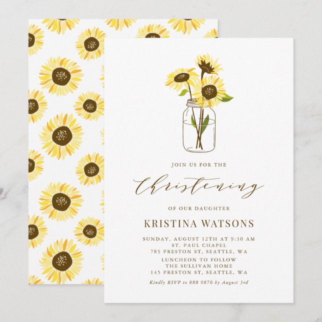 Invitación Los girasoles amarillos en el verano de Mason Jar (Anverso / Reverso)