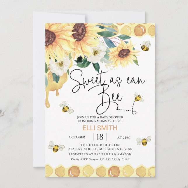 Invitación Los girasoles amarillos son dulces como pueden ser (Anverso)