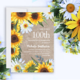 Invitación Los girasoles amarillos White Daisies 100 cumpleañ