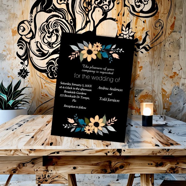 Invitación Los girasoles contrastan con el boda negro (Subido por el creador)