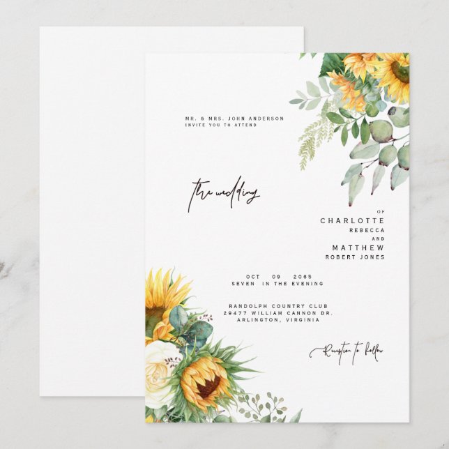 Invitación Los girasoles modernos en padres de vegetación flo (Anverso / Reverso)