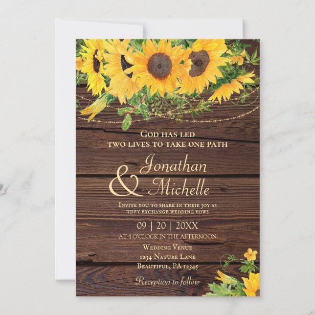 Invitación Los girasoles rusos iluminan a Boda cristiano made (Anverso)