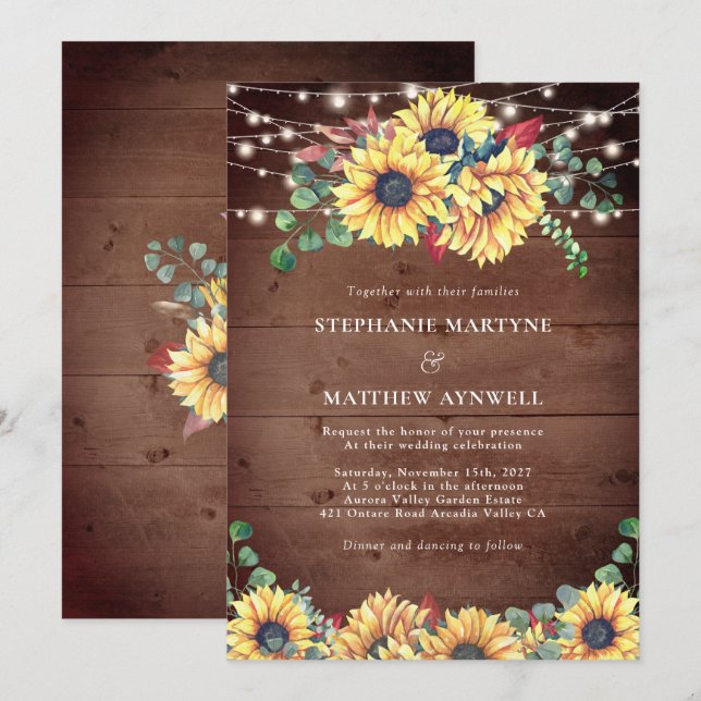 Invitación Los girasoles rusos iluminan la boda de la caída d (Anverso / Reverso)