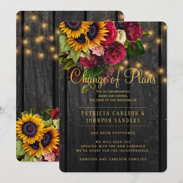 Invitación Los girasoles y los rosas caen en el cambio de pla (Anverso / Reverso)