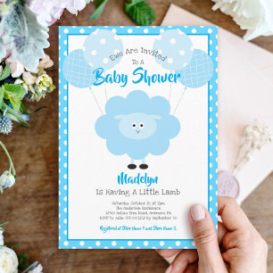 Invitación Los globos Baby Shower de cordero turquesa son mod