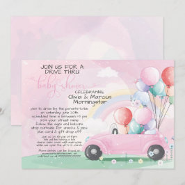 Invitación Los globos de auto rosado circulan por Baby Shower