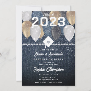 Invitación Los globos de los diamantes de Denim desparlan la