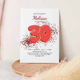 Invitación Los globos rojos 30 Confetti Cumpleaños de adultos