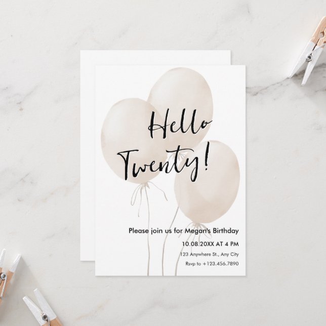 Invitación Los globos son el cumpleaños minimalista (Anverso/Reverso In Situ)