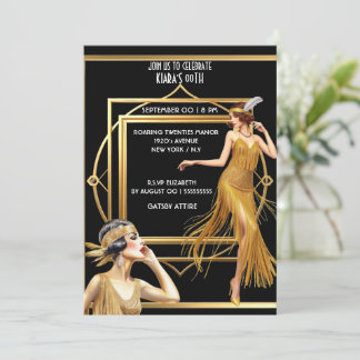 Invitación Los grandes chicas de oro negro de Gatsby art deco