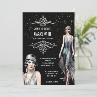 Invitación Los grandes flappers de plata negra de Gatsby Art