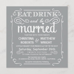 Invitación Los gris plateados comen la bebida sean boda