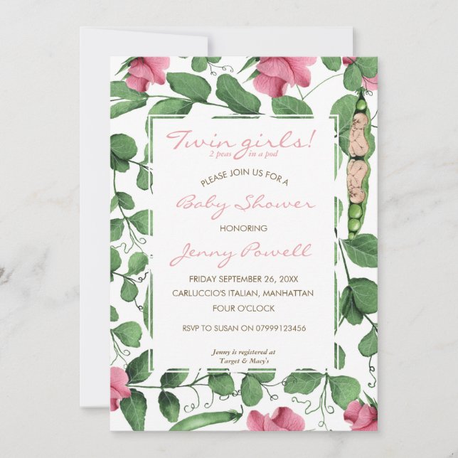 Invitación Los guisantes gemelos de la fiesta de bienvenida (Anverso)