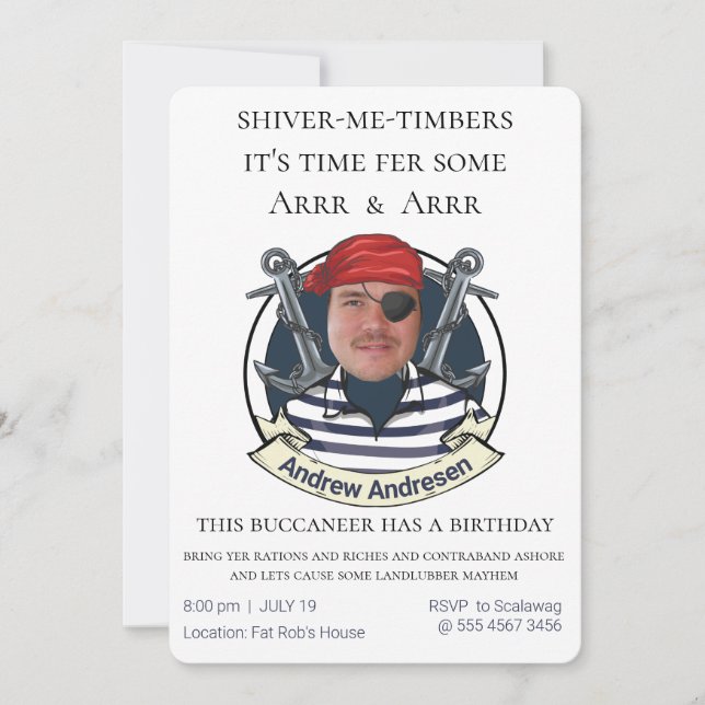 Invitación Los hombres son divertidos cumpleaños del pirata,  (Anverso)