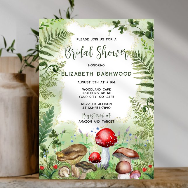 Invitación Los hongos de Woodland Ferns Forest Bridal Shower (Subido por el creador)