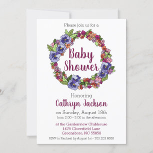 Invitación Los impactantes pansy usan Baby Shower morado y ro