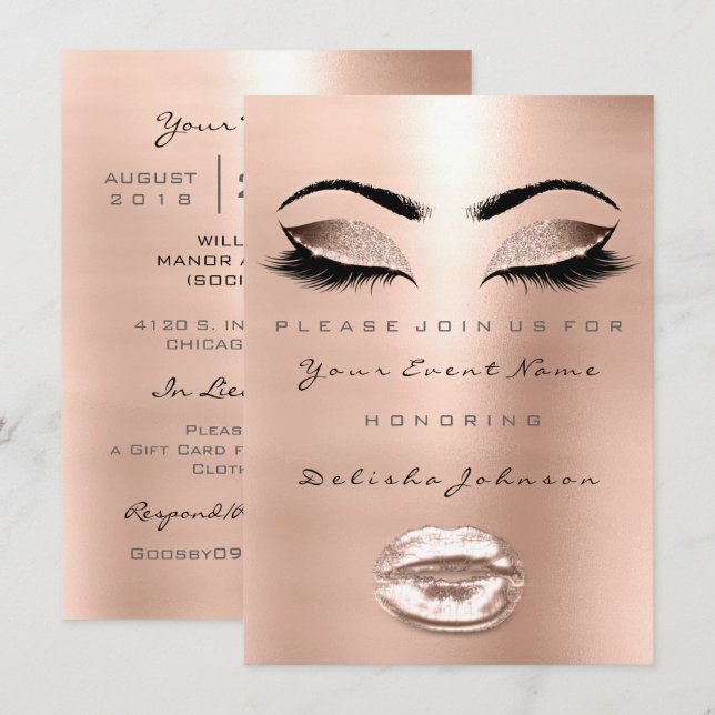 Invitación Los labios de beso dulce Rosa de maquillaje de nov (Anverso / Reverso)