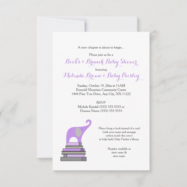 Invitación Los libros y el brunch Baby Shower/bebé del CHICA (Anverso)