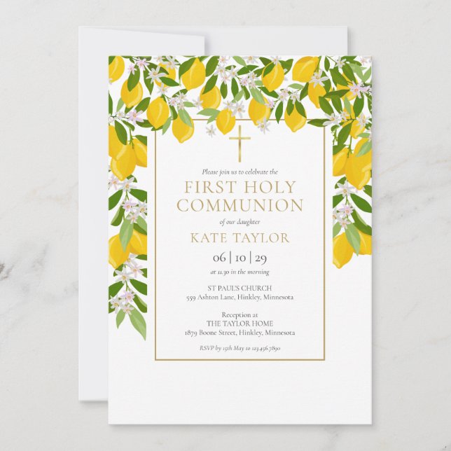Invitación Los limones florecen vegetación Primera Comunión (Anverso)