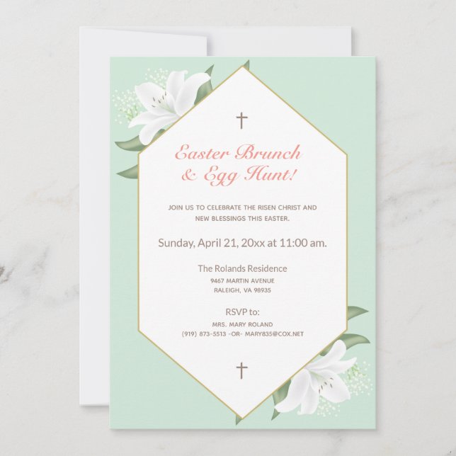 Invitación Los lirios blancos y el brunch suave de Pascua de (Anverso)