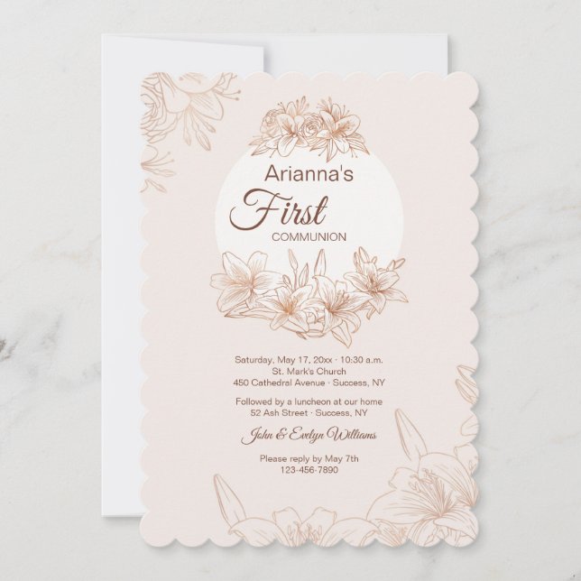 Invitación Los lirios de la primera comunión (Anverso)
