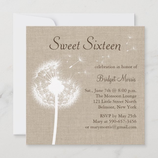 Invitación ¡Los mejores deseos! sobre Burlap Sweet Dieciséis  (Anverso)