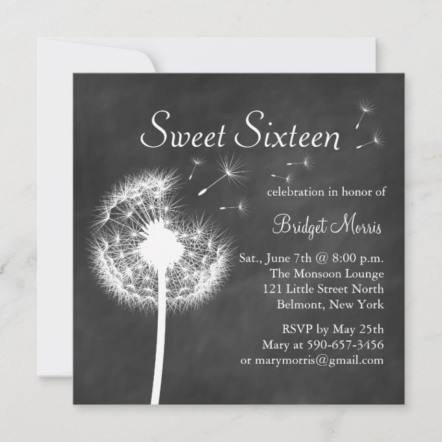 Invitación ¡Los mejores deseos! sobre Chalkboard Sweet 16 Inv (Anverso)