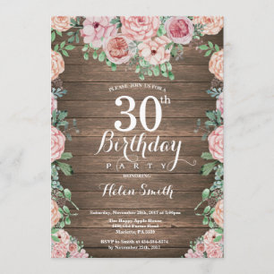 Invitación Los melómanos rusticos rosados florales cumplen 30