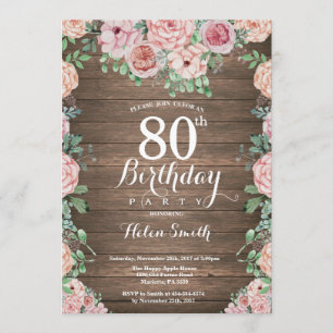 Invitación Los melómanos rusticos rosados florales cumplen 80