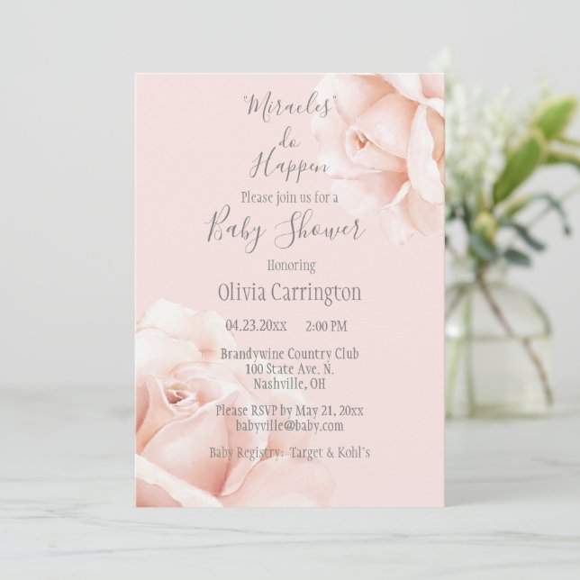 Invitación Los milagros de rosas rosadas de Rubor ocurren con (Anverso de pie)