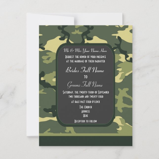 Invitación Los militares verdes camuflan el boda (Anverso)