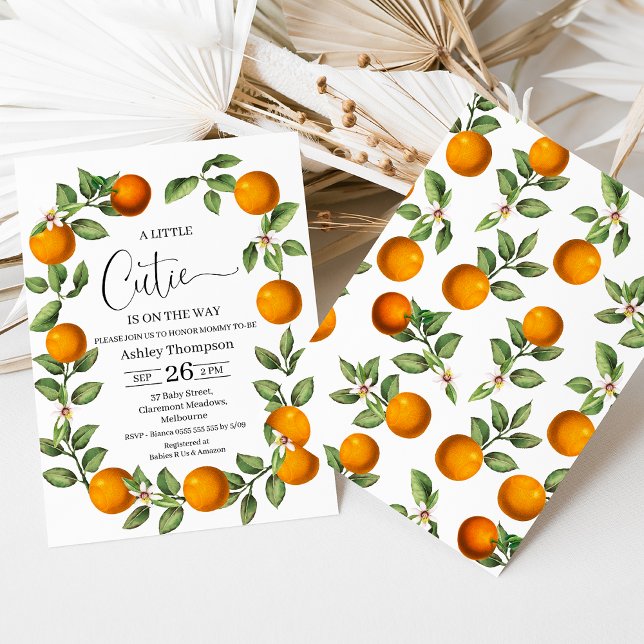 Invitación Los Naranjas Clementales Usaron Un Pequeño Baby Sh (Little Cutie is on the Way Baby Shower Invitation Template, Clementine Baby Shower Invite, Oranges)