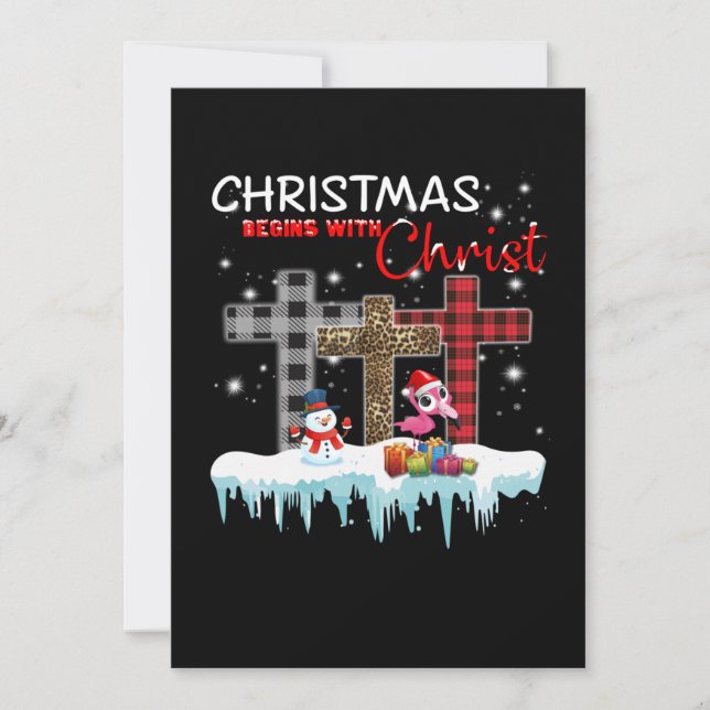 Invitación Los navidades comienzan con Cristo Ama Flamingo (Anverso)