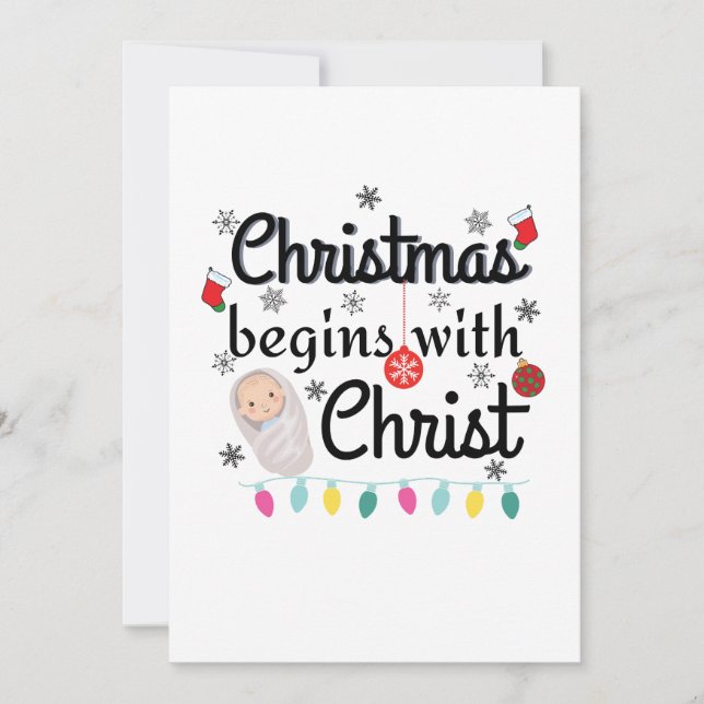 Invitación Los navidades comienzan con la camiseta de Cristo (Anverso)
