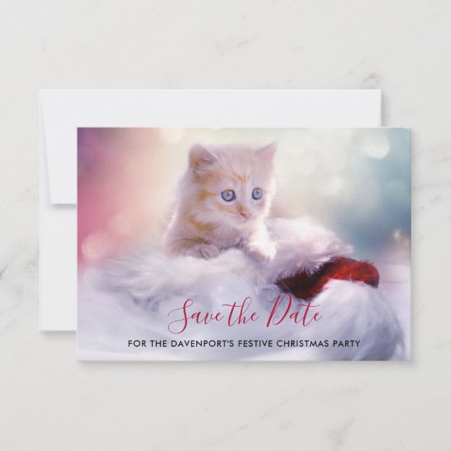 Invitación Los Navidades Cute Gatitos Guardan La Fecha (Anverso)
