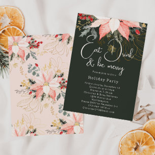 Invitación Los Navidades de Boho Floral comen una bebida y se