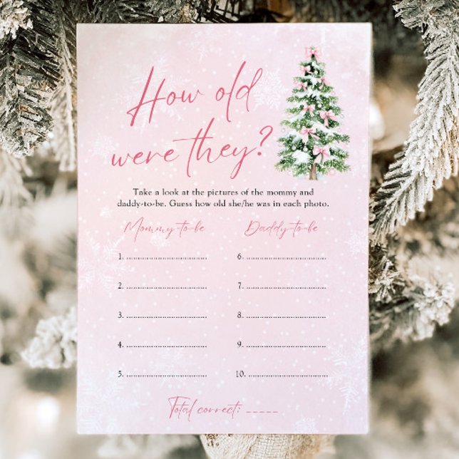 Invitación Los Navidades De Bow Cuán Viejos Eran Los Que Juga (Pink Bow Christmas How Old Were They Game Baby Shower  Game)
