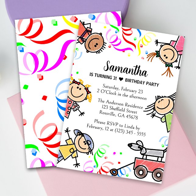 Invitación Los niños adoran el colorido cumpleaños (Make your child's party unforgettable with our vibrant confetti-themed birthday card! Sprinkle fun!)