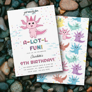 Invitación Los niños de Axolotl rosados celebran fiesta de cu
