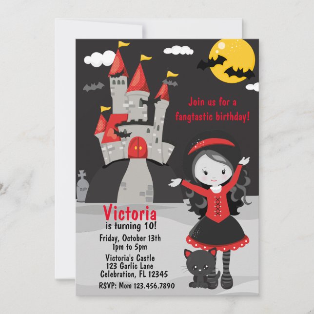 Invitación Los niños de Halloween, Chica de vampiros, se asus (Anverso)